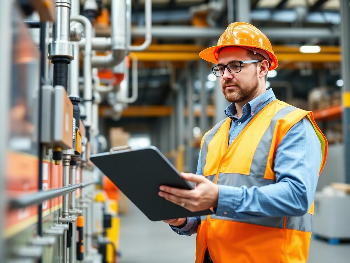 Auditor inspecting plant equipment